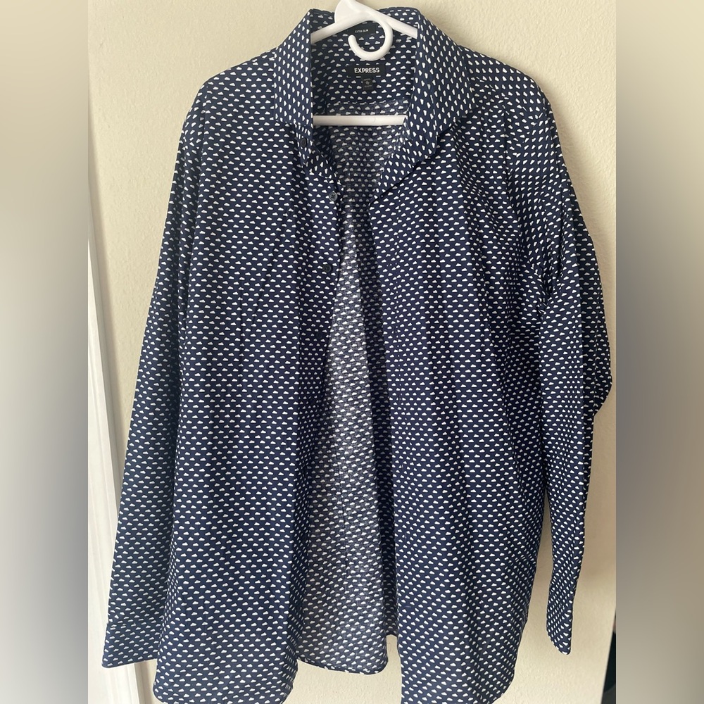 Express Navy and White Patterned Dress Shirt
